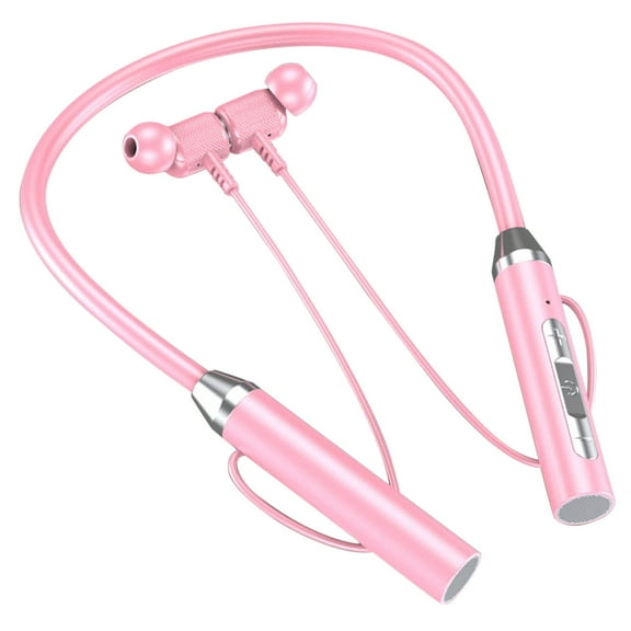 RKZDSR Neckband Headphones, Around The Neck Bluetooth Headphones w/Noise Cancelling Microphone, Bluetooth Headset 7hrs Playtime, Neck Earphones Stereo Bass Pink