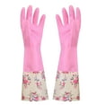 thumbnail image 1 of RKZDSR Non-Slip Household Cleaning Gloves with Floral Design, Long Rubber Velvet Gloves for Dishwashing and Cleaning, 1 of 6