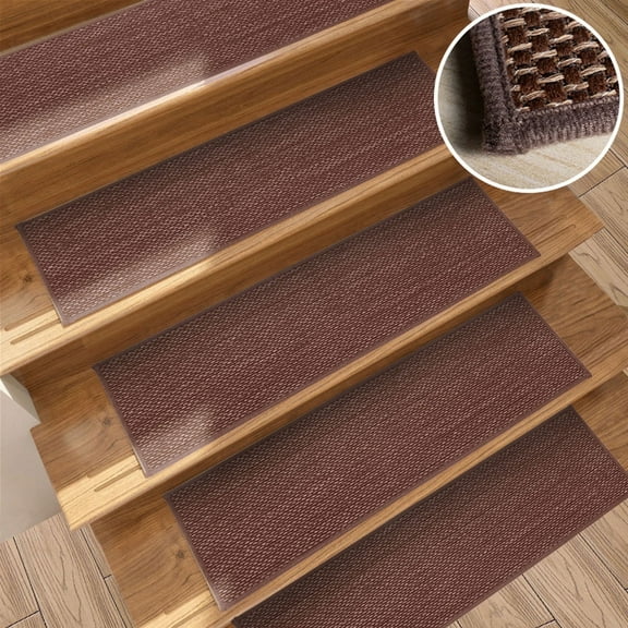 RKZDSR Non-slip Imitation Linen Stair Tread Mat, 8x30cm, Indoor Runner Carpet Stair Treads with Reusable Adhesive, Safe for Kids, Elders, and Pets