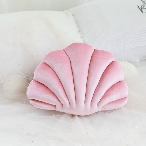 RKZDSR Inspired Seashell Shaped Decorative Pillow: Soft Velvet Throw Pillow for Beach-themed Couch and Bed Décor