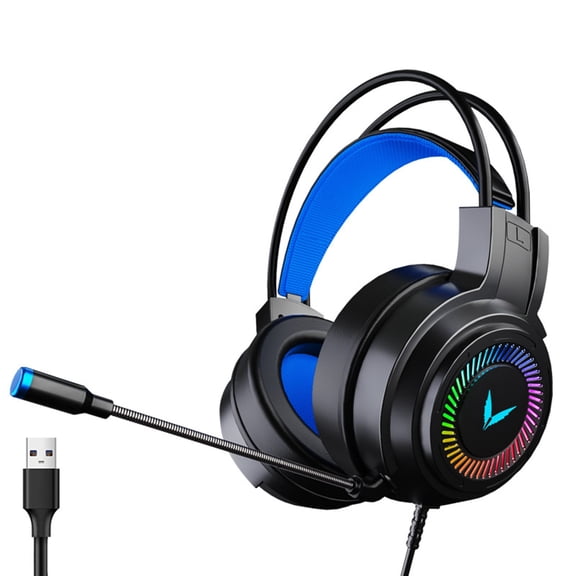 RKZDSR PC Gaming Headset with 7.1 Surround Sound - USB PC Headset with Noise-Cancelling Mic and LED Light - Perfect for Gaming and Communication