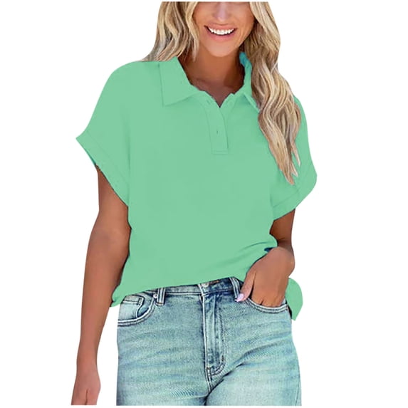 RKZDSR Plus Size Shirts for Women Roll Up Sleeve Lapel Collar Casual Blouse Button Up V Neck Dressy Oversized Tops Work Office Business Plain Shirt Green L