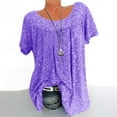 thumbnail image 1 of RKZDSR Plus Size Womens Tops Casual V Neck Boho Floral Print Short Sleeve Graphic T-Shirts Loose Fit Comfy Trendy Pullover Blouse Oversized Basic Tshirt Top Purple#Crew Neck XXL, 1 of 7