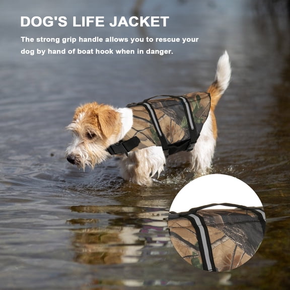 RKZDSR Reflective Dog Life Jacket Adjustable Pet Flotation Vest with Rescue Handle, Camouflage Dog Swim Vest for Small Medium Large Dogs, Waterproof Buoyancy Aid for Swimming Boating Beach Pool