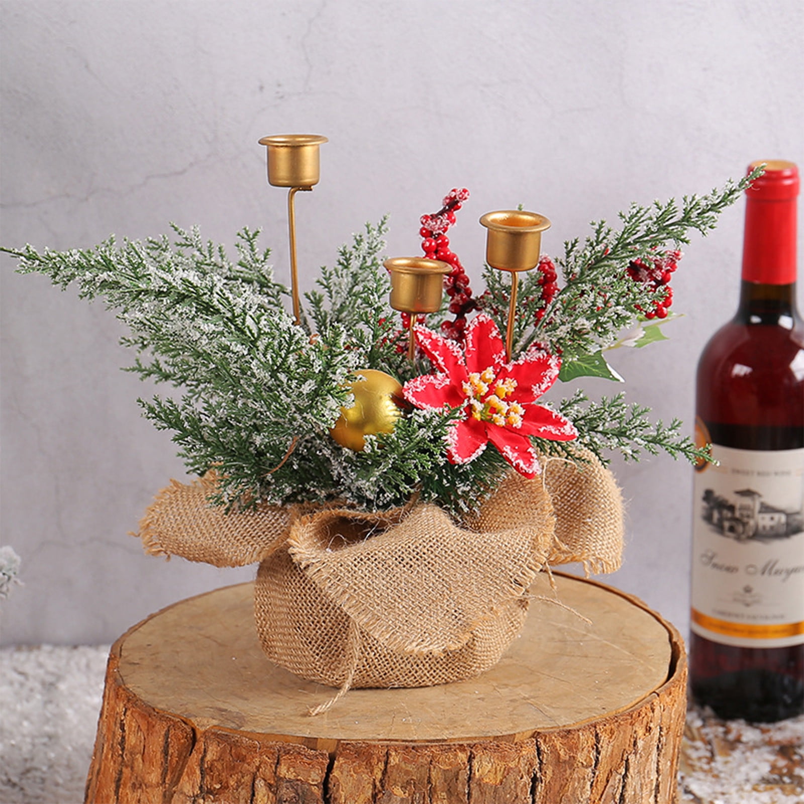 RKZDSR Rustic Holiday Candle Holder Pine Needles, Red Berries