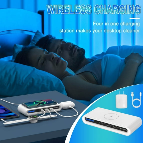 RKZDSR Save Big 4 In 1 Multiport Wireless Charger QC3.0 Fast Charge Dual USB 15W Wireless Charger For Mobile Phone