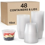RKZDSR Set of 48 Thickened Disposable Round Plastic Bowls with Lids: Versatile Soup Bowls, Plastic Lunch Boxes, Snack Bowls, and Leak-proof Food Containers.