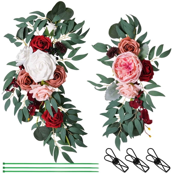 RKZDSR Silk Rose Peony Floral Swag Wedding Sign Kit - 2 PCS Artificial Wedding Arch Flowers