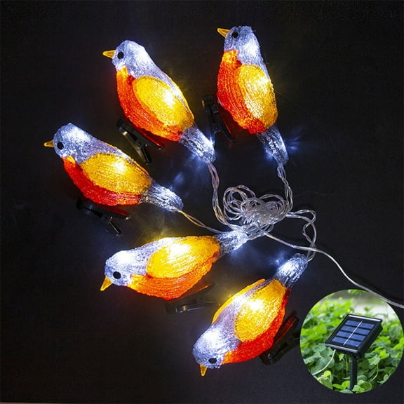 RKZDSR Solar-Powered LED Bird String Lights: Garden Decor with 5 Birds on Copper Wire, Antifreeze Design
