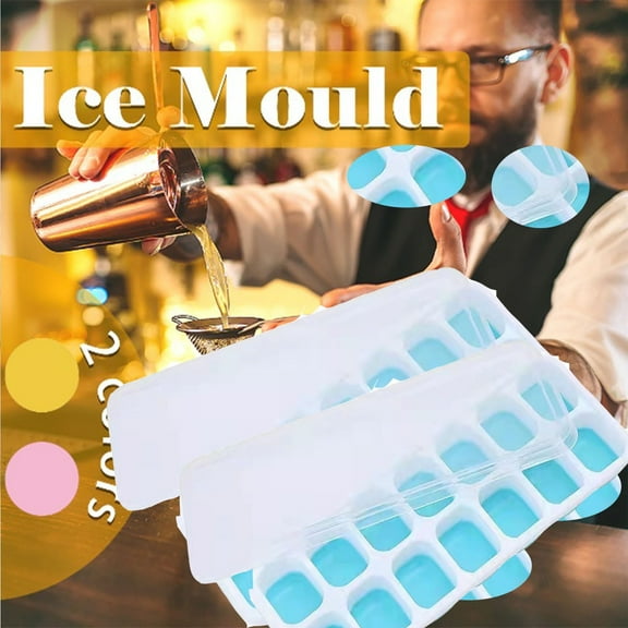 RKZDSR Stackable Ice Cube Tray with Lid: 14 Ice Cubes Capacity and Flexible Stacking Design.