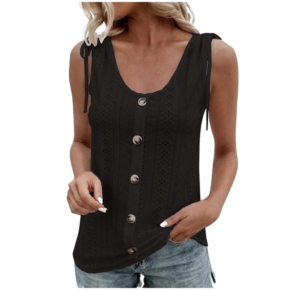 RKZDSR Tank Top for Women Sexy U Neck Casual Summer Tops Hollow Sleeveless Shirts with Bandage Country Music Style T-Shirts Black XL