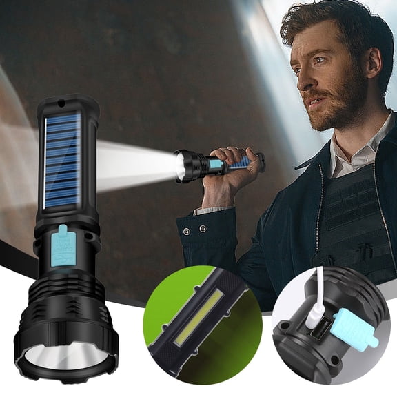 RKZDSR Ultra-Bright Handheld Solar Flashlight: Long-Range Charging for Outdoor Emergency Use