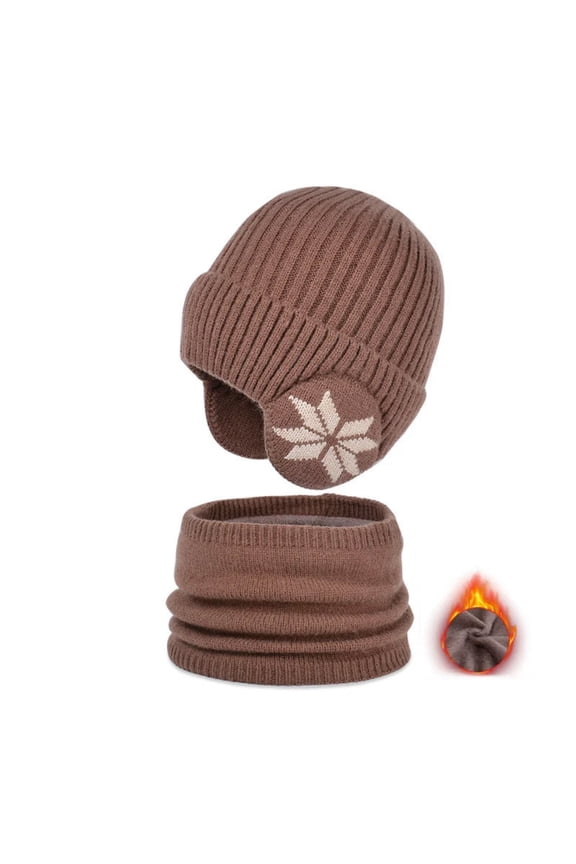 Winter Scarf Hat Set for Boys and Girls, Warm Acrylic Knit Beanie with Earflaps, Windproof Outdoor Activity Gear for Running, Skiing, and Hiking