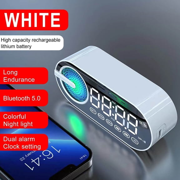 RKZDSR Wireless Bluetooth Speaker with Alarm Clock, High-Quality Sound, Long Battery Life - Ideal Desktop Companion