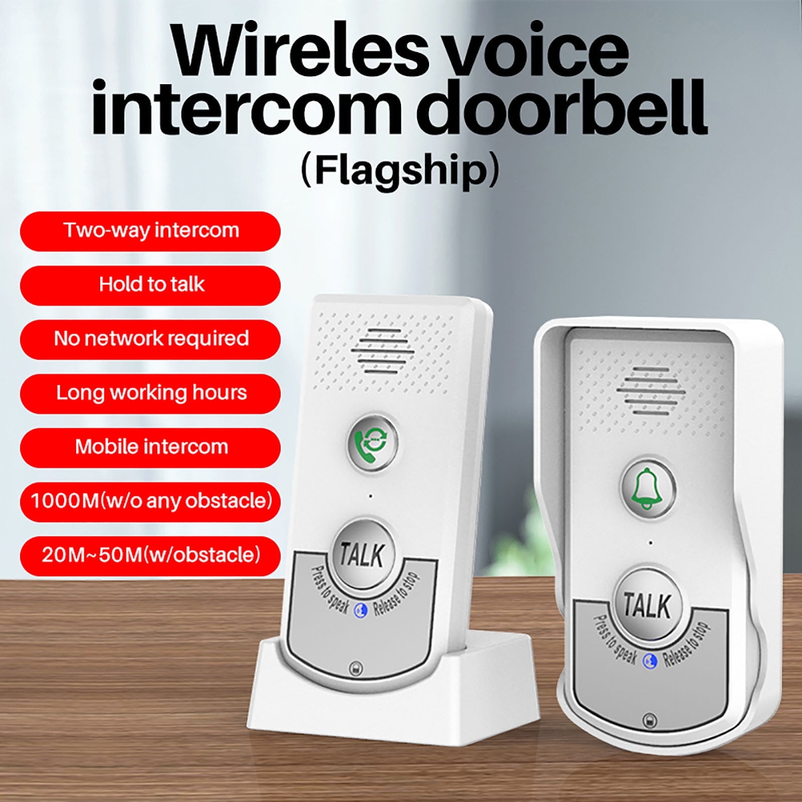 RKZDSR Wireless Doorbell with Voice Intercom, Two-Way Communication, Ultra-Long Standby, and 1000 Meters Wireless Range for 1-8 Floors
