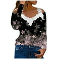 thumbnail image 1 of RKZDSR Women Tshirts Graphic Clearance,Plus Size Summer Womens Cold Shoulder Blouse Short Sleeve Cute Plain Tees Sexy V Neck Lace Crochet Patchwork Tunic Tops G10-Purple S, 1 of 5