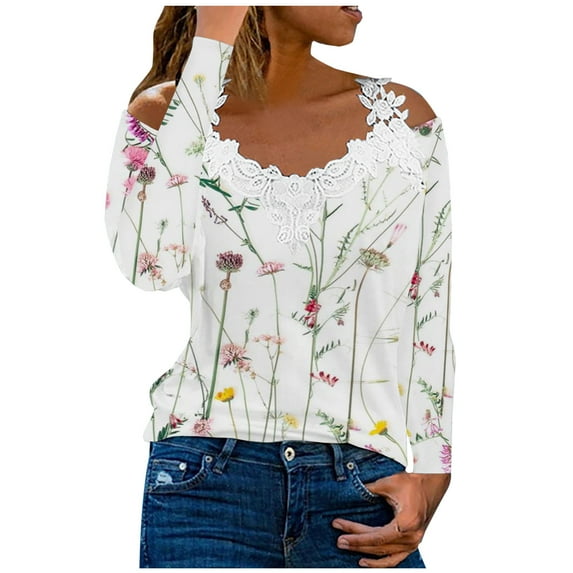RKZDSR Women Tshirts Graphic,Plus Size Summer Womens Cold Shoulder Blouse Short Sleeve Cute Plain Tees Sexy V Neck Lace Crochet Patchwork Tunic Tops G03-Multicolor M