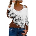 thumbnail image 1 of RKZDSR Women Tshirts Graphic,Plus Size Summer Womens Cold Shoulder Blouse Short Sleeve Cute Plain Tees Sexy V Neck Lace Crochet Patchwork Tunic Tops G14-Brown M, 1 of 5