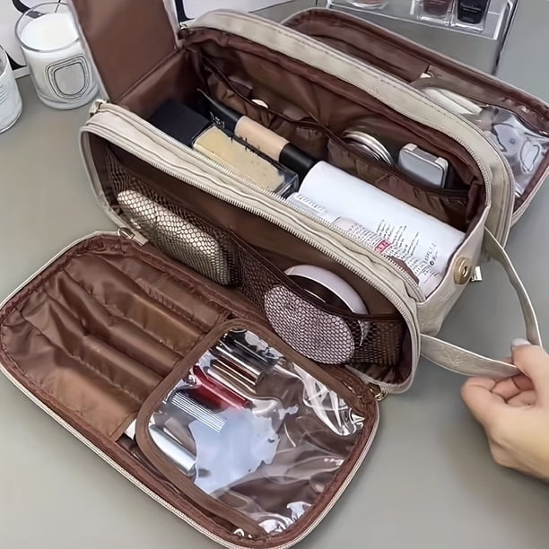 high quality makeup travel bag Telena Leather Make Up Portable Bag Waterproof Cosmetic Bags for Women Large Capacity With Handle and Divider Open Lay Flat Meet BELLA 1pc High Quality PU Cosmetic