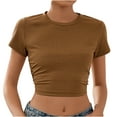 thumbnail image 1 of RKZDSR Womens Crop Top Summer Fashion Y2k Tops Ribbed Slim Fit Tank Top Casual Round Neck Tees Short Sleeve T Shirt Crewneck Y2K Ribbed Knit Slim Fit Crop Top Brown S, 1 of 7