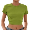 thumbnail image 1 of RKZDSR Womens Crop Top Summer Fashion Y2k Tops Ribbed Slim Fit Tank Top Casual Round Neck Tees Short Sleeve T Shirt Crewneck Y2K Ribbed Knit Slim Fit Crop Top Green XL, 1 of 7