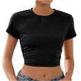 thumbnail image 1 of RKZDSR Womens Crop Top Summer Fashion Y2k Tops Ribbed Slim Fit Tank Top Casual Round Neck Tees Short Sleeve T Shirt Crewneck Y2K Ribbed Knit Slim Fit Crop Top Black XL, 1 of 8