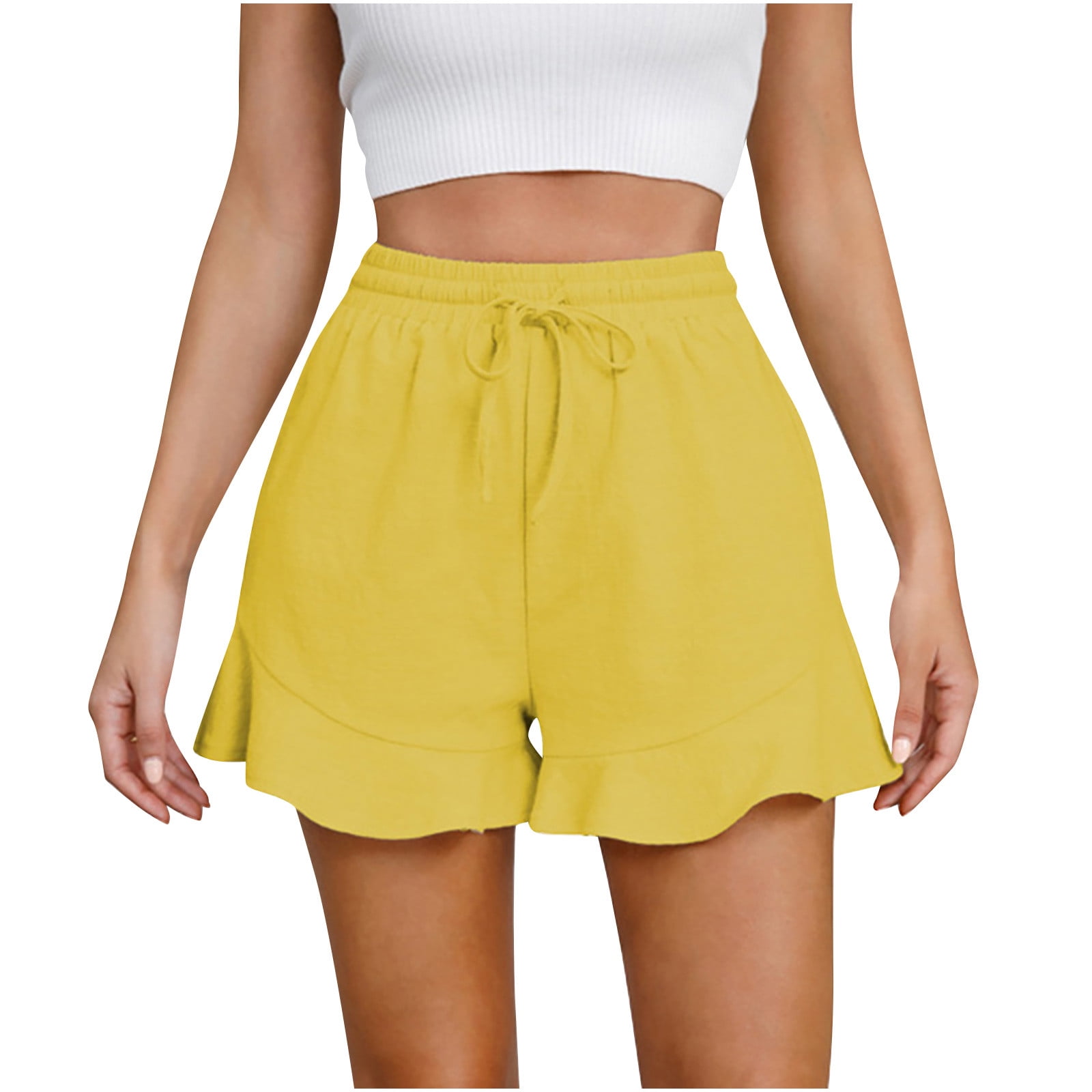 Rkzdsr Womens Flowy Casual Shorts Ruffles Elastic Waist Drawstring