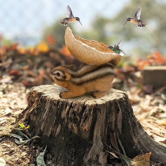 RKZDSR Woodland Garden Bird Feeder Statue - Resin Chipmunk Outdoor Decoration for Bird Feeding