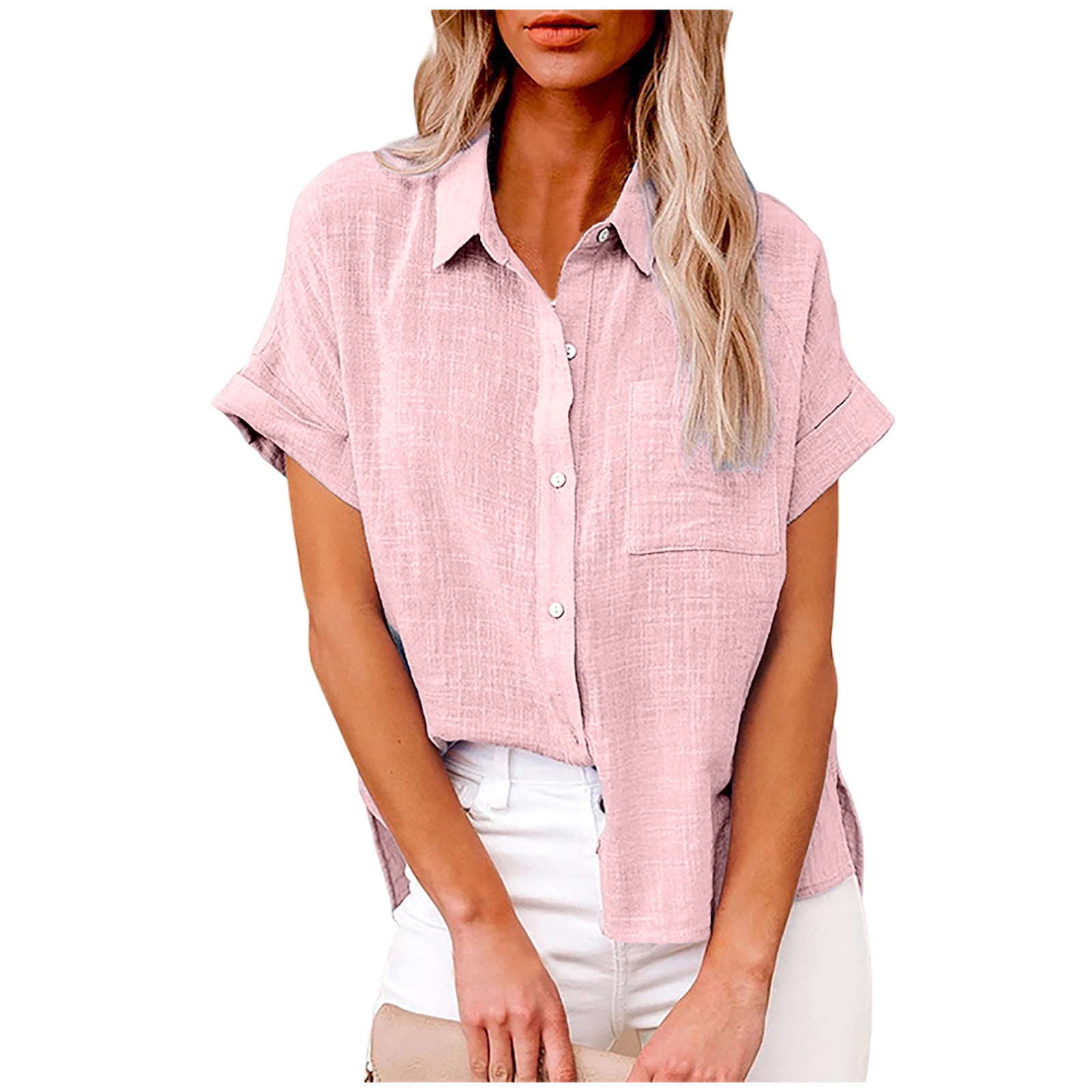 RKZSDR Linen Shirts for Women Casual Dressy Plus Size Summer Short Sleeve  Button Down Shirt Tops Trendy Plain Tees Oversized Loose Relaxed Fitted  Cotton Tshirt Blouse with Pockets Beige#02 XXXL 