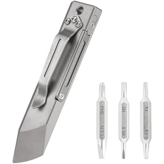 RL4 EDC Pry Bar Multitool, Titanium Pocket Screwdriver with 6 Interchangeable Bits & Hidden Bit Storage, Keychain Hole & Pocket Clip for Easy Carry, Portable Multitool for Home & Outdoors$$