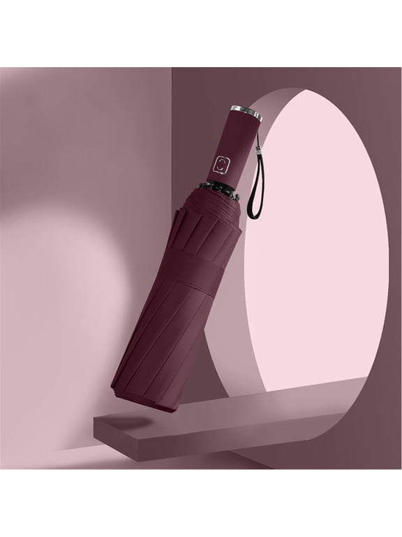 12-Rib Windproof Inverted Umbrella - Automatic Reflective Travel Umbrella with UV Protection, One-Button Open/Close
