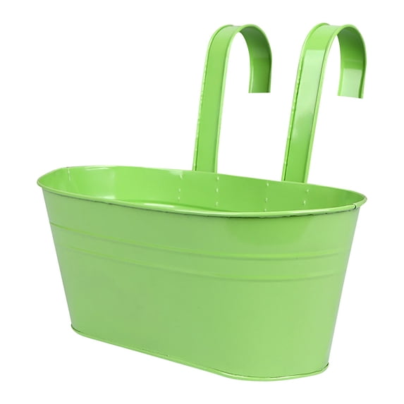 RLATCR Metal Railing Planter for Outdoor Plants Balcony Hanging Flower Pots with Detachable Hooks and Drain Holes Oval Bucket Rail Box Fence Planters for Home Garden Decor