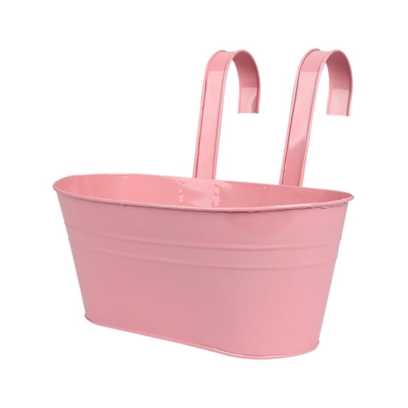 RLATCR Metal Railing Planter for Outdoor Plants Balcony Hanging Flower Pots with Detachable Hooks and Drain Holes Oval Bucket Rail Box Fence Planters for Home Garden Decor