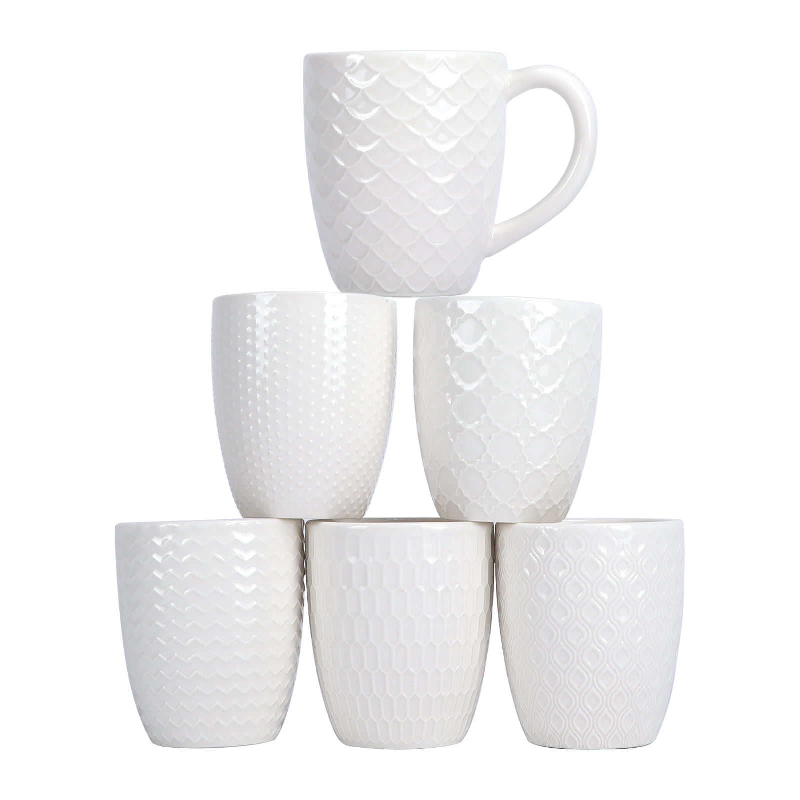 RLAVBL 6 Pack White Coffee Mug Set, Ceramic Coffee Cup for Water, Coffee, Milk, 11.95 fl oz
