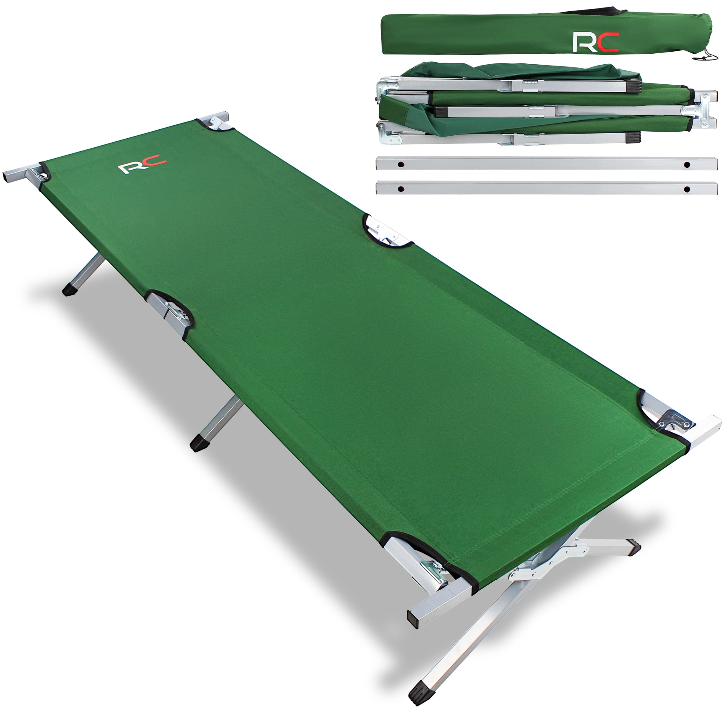 RLC Portable Camping Cot Adult Folding Bed Green 6.2ft Backpacking