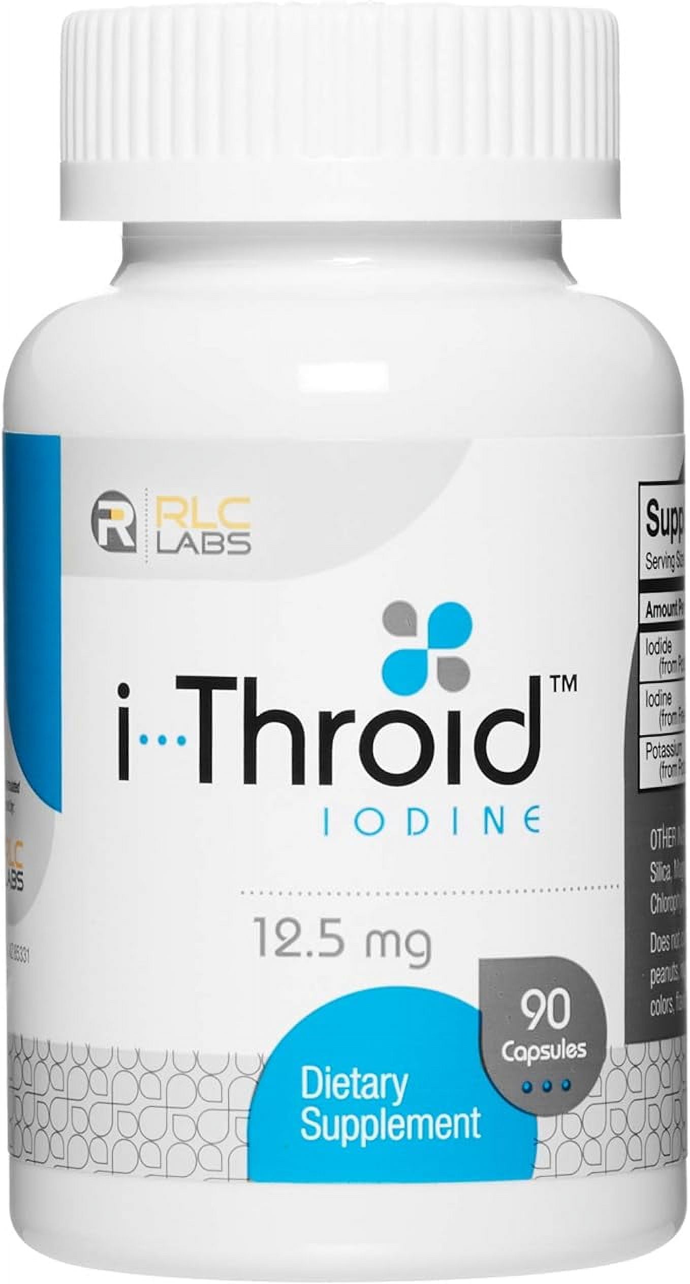 RLC, i-Throid 12.5 mg, Iodine and Iodide Supplement to Support Thyroid Health and Hormone Balance, 90 capsules (90 servings)