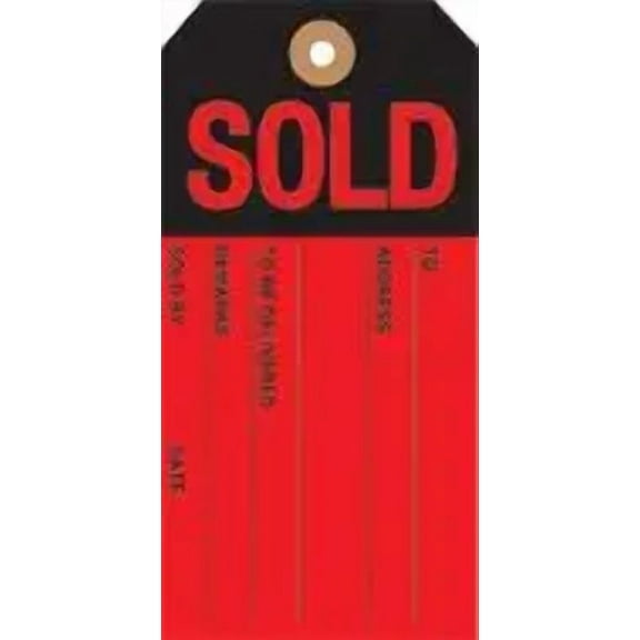 RLD200 Sold Tags Reinforced Red and Black 2 3/8" x 4 3/4" Pack of 100 Business Store Signs