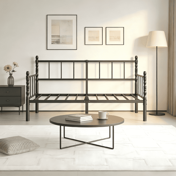 RLDVAY 14" Metal Daybed Frame, Sturdy Construction, Metal Slats Support, Twin Size, Black