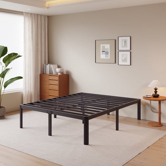 RLDVAY 18 inch Queen Heavy Duty Metal Bed Frame,No Box Spring Needed,Rounded Conrer Design,Easy Assembly,Black