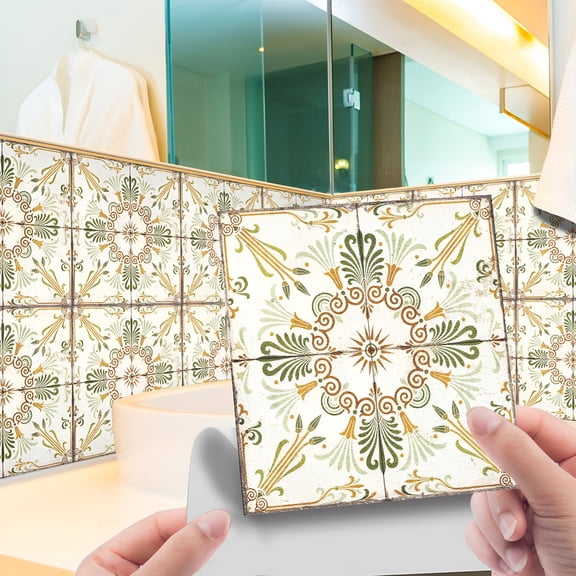 RLESO 10 Pcs Peel and Stick Floor Tile,6"X6" Vinyl Moroccan Style Floor Tiles,Removable and Waterproof Flooring Tiles for Renters,Stick on Floor Tiles for Bathroom,Kitchen,Staircase