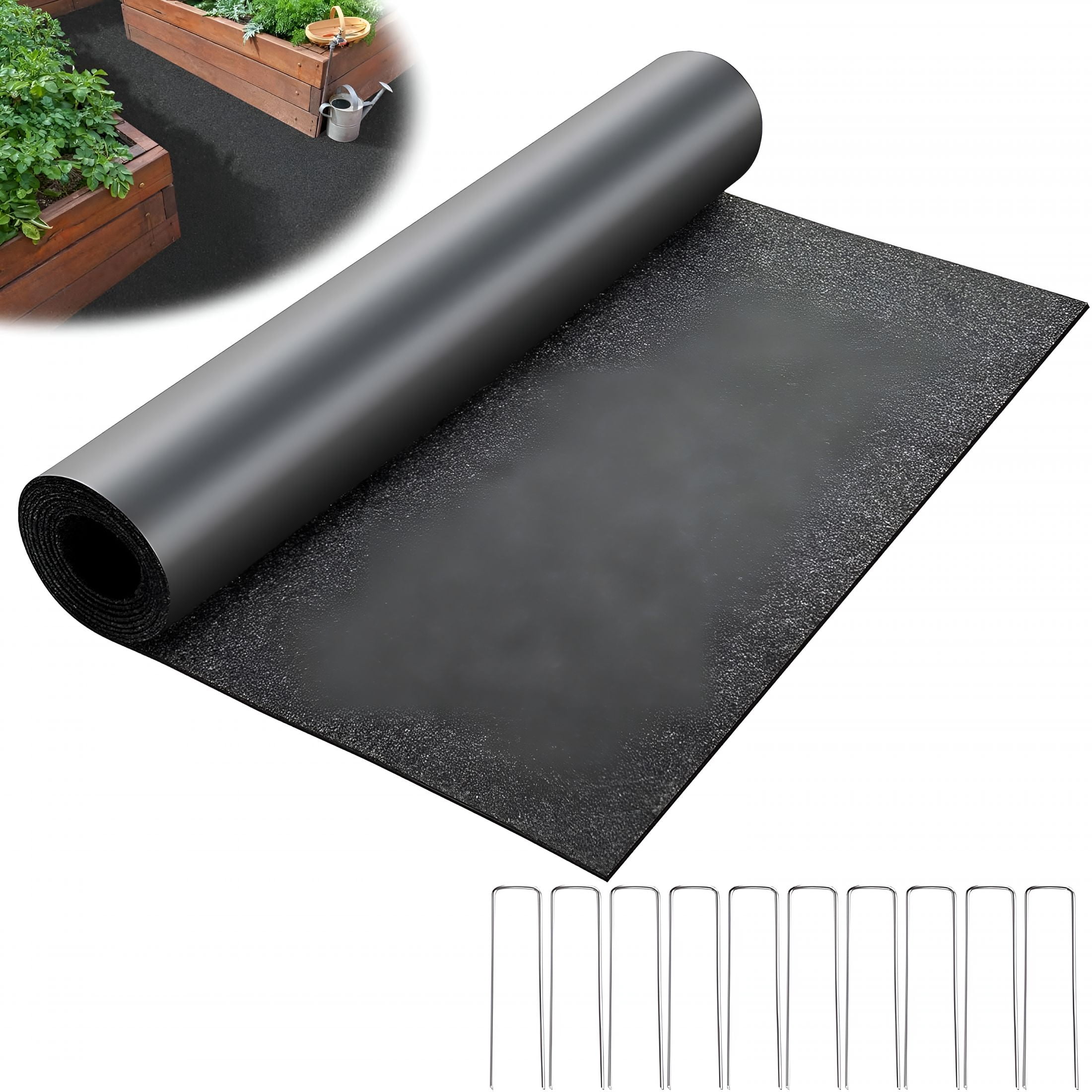 RLESO 10 X 2 Ft Recycled Felt Mulch Mat Roll for Landscaping,Permanent Fabric Mulch Walkway Pathway Mat,Reusable Garden Pathway Mulch Barrier with 10 Stakes for Plants,Vegetables