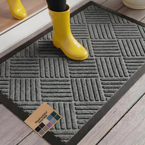 RLESO 100% Waterproof All-Season Doormat Natural Rubber, Stain Fade Resistant, Low Profile Indoor Outdoor Door Mats, Easy Clean, 29x17 Gray Diamond