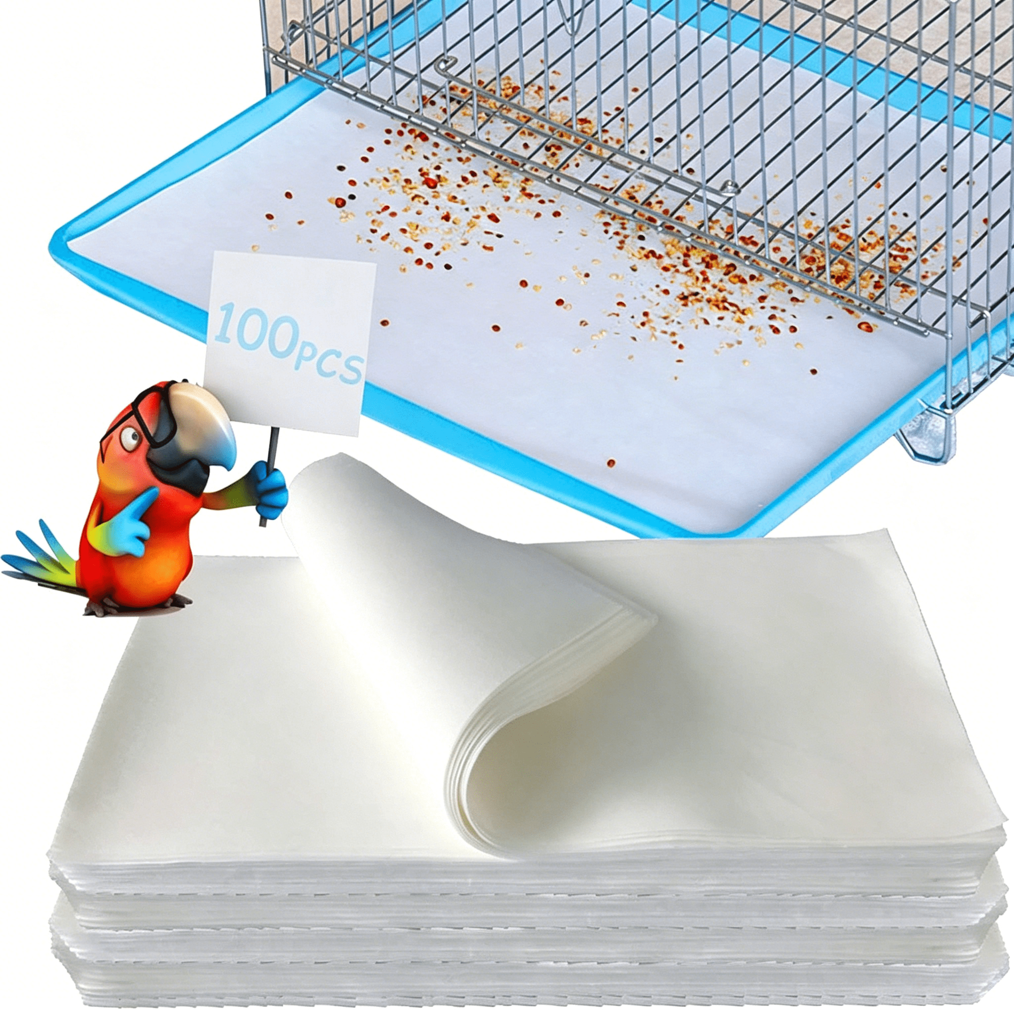 RLESO 100Pcs Bird Cage Liner Papers,Disposable Cage Paper Liners Precut ...