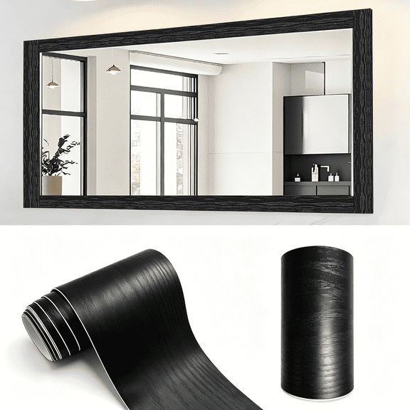 RLESO 10M Black Border Trim,Peel and Stick Wood Grain Wallpaper,Tape Border Removable and Waterproof for Bathroom Mirror Frame Sticker Mirror Frame Border3.94Inch X 32.8Ft