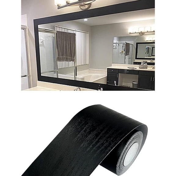 RLESO 10M Black Wood Grain Removable Pvc Waterproof Border Wall Decor Removable Self Adhesive Kitchen Bathroom Tiles Sticker Wallpaper 4.2X390 (Black,2" X 390")
