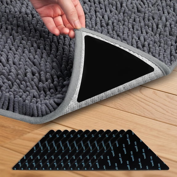 RLESO 12 Pcs Rug Grip Pads for Hardwood Floors and Tiles,Non Slip Rug Grippers,Heavy Duty Corner Grippers for Rugs,Washable&Reusable Carpet Tape Alternative,Keep Rugs in Place&Corners Flat