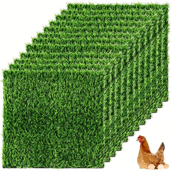 RLESO 12Pack Chicken Nesting Pads, 12“X12“ Nesting Box Pads Artificial Grass Washable Chicken Coop Bedding Laying Rug Fake Turf Mats Grass Carpet Garden Lawn for Hen Small Pets