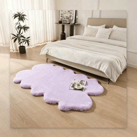 RLESO 1700Gsm Fuzzy Faux Sheepskin Fur Area Rug,Extra Soft Faux Fur Mat,Fluffy Shaggy Fur Rug for Bedroom Living Bedside Rug Room Decor-Fluffy Rug Lavender, 2 X3 Ft