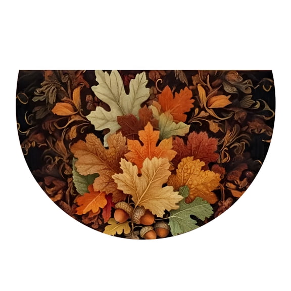 RLESO 2026 New 1 Pcs Thanksgiving Half Round Door Mat,Dirt-Resistant Maple Leaf & Pumpkin Design Non-Slip Floor Rug for Entryway,Porch,Front Door Fall Home Decor Fall Front Porch Decor