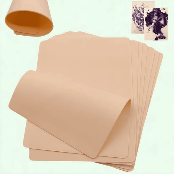 RLESO 2026 New 10Pcs Double Sided Fake Skin for Tattoo Practice,Soft Silicone Pads for Training,Practice,Art,Diy 7.4X5.6 Fake Tattoo Skin